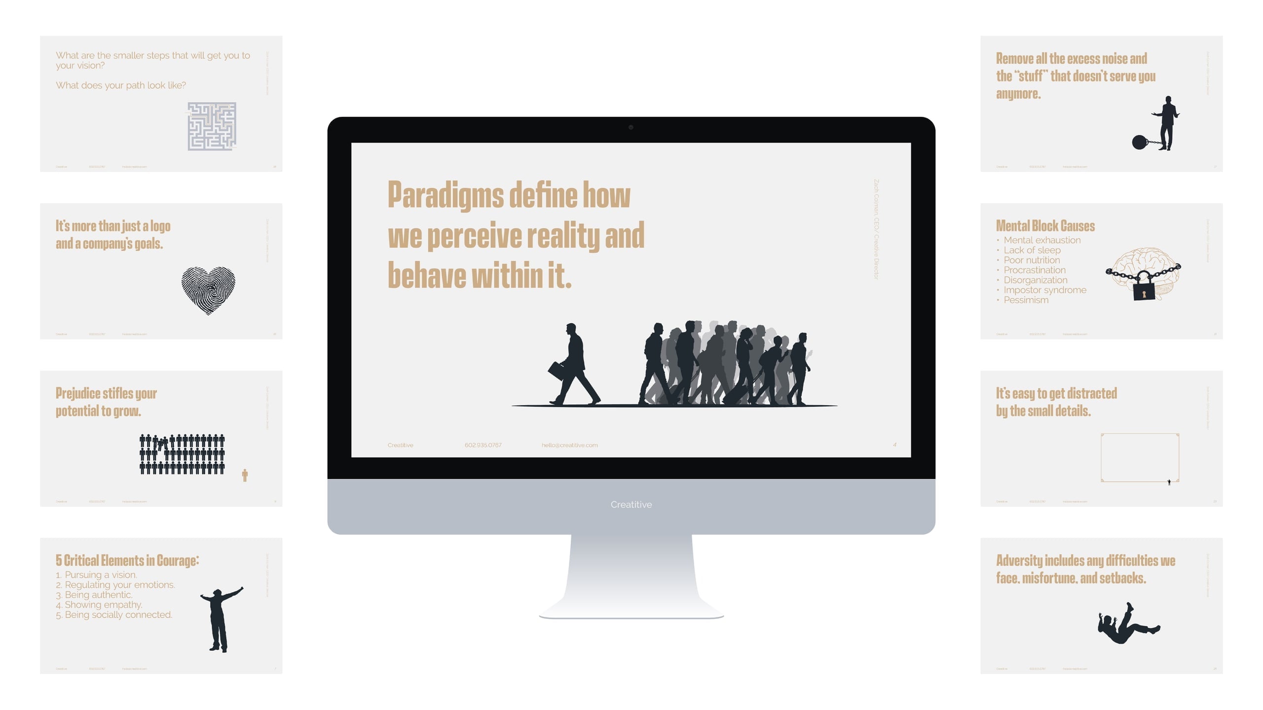 A high-quality desktop monitor displaying a course presentation about effective web design and user perception.