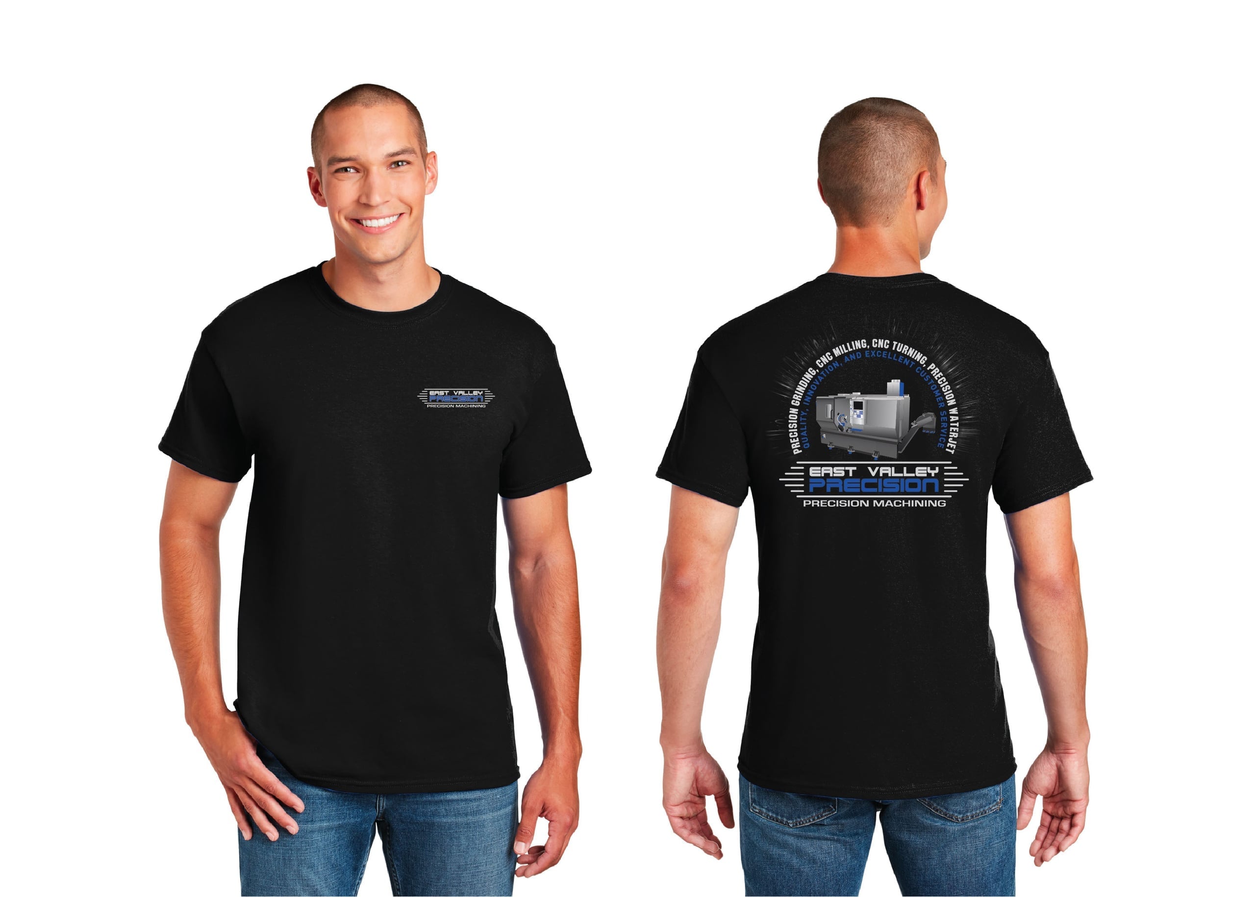 This is a black t-shirt featuring a man standing confidently on a white background. The man is wearing a baseball cap and has a beard. He's dressed in a black t-shirt with the text 'I Love Beards' prominently displayed. Behind him, there's a striking graphic of a blue truck that appears to be a tow truck, which suggests a possible branding for a company associated with towing or vehicle services. The overall design is bold and eye-catching, with the man serving as a model to represent the brand identity, and the tow truck adding an element of professionalism and strength. The color scheme is simple yet effective, with the black t-shirt contrasting sharply against the white background.